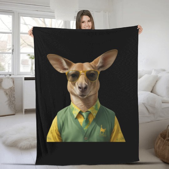 Green and Gold Kangaroo 6 Fleece Blankets