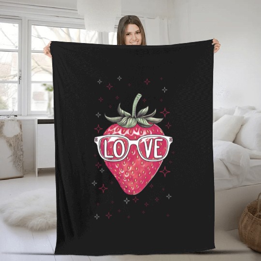 Cool Strawberry Love Print | Valentine Hipster Des Fleece Blankets
