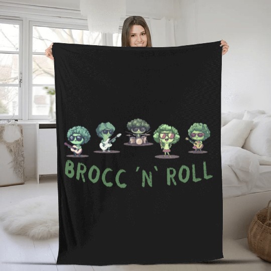 Rock And Roll Broccoli Fun Guitar Rock Band Humor Fleece Blankets