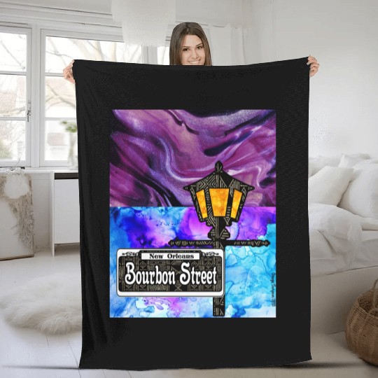 Purple Bourbon Street Lamp Post Fleece Blankets