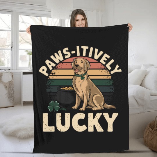 Paws-itively Lucky: Golden Retriever St. Patrick's Fleece Blankets