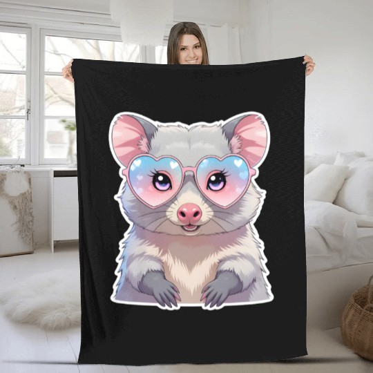 Opossum with glasses Fleece Blankets