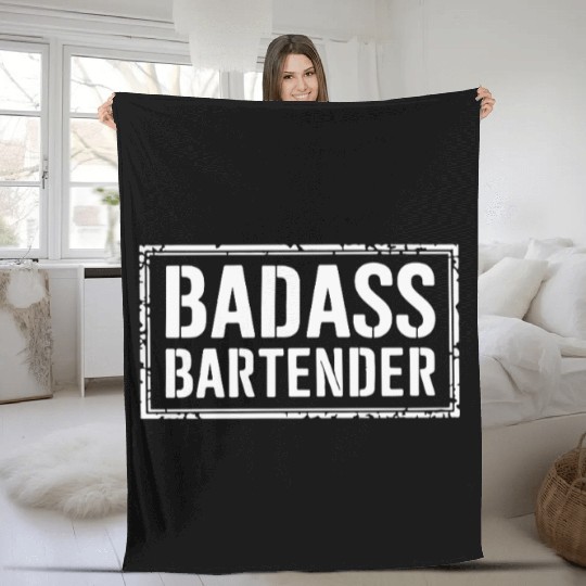 Funny Gift for Bartender - Badass Bartender Fleece Blankets