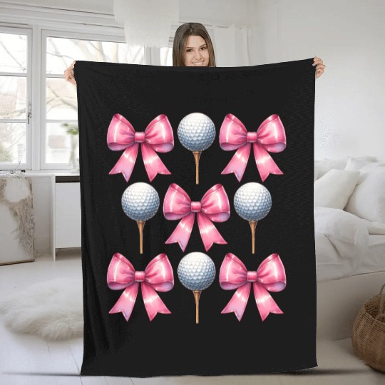 Coquette Bow Golf Ball Mothers Day Golfing Pink Fleece Blankets