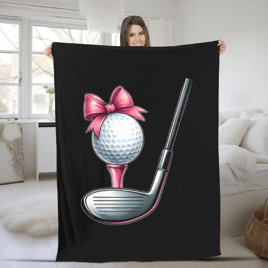 Coquette Bow Golf Ball Club Mothers Day Pink Fleece Blankets