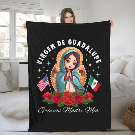 Our Lady of Guadalupe Gracias Madre Mia Mexico Fleece Blankets