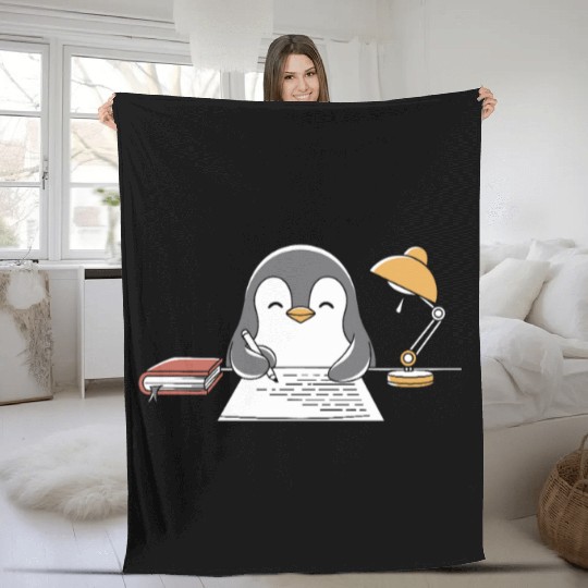 Writer Author Penguin Scribbling at Desk Fleece Blankets