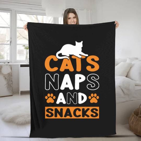 Cats Naps and Snacks Design Fleece Blankets