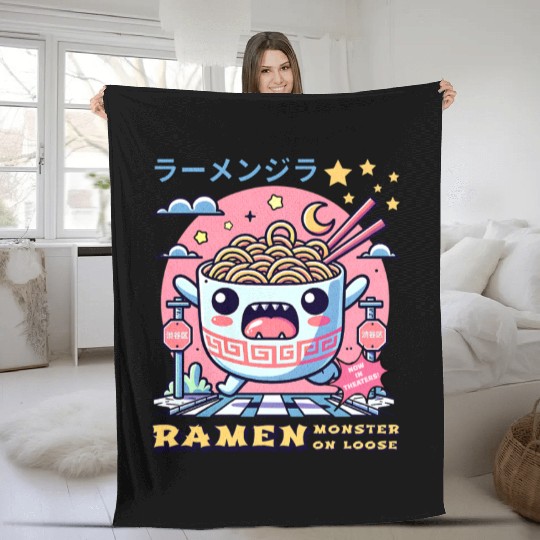 Ramenzilla Cute Kawaii Ramen Monster Fleece Blankets