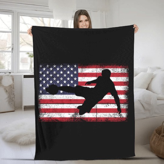 Ball Soccer American Flag USA Boys Men Fleece Blankets