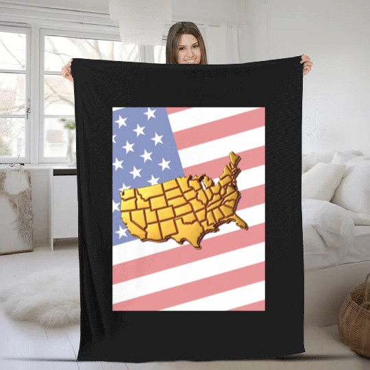 USA Map with Flag in Background Fleece Blankets