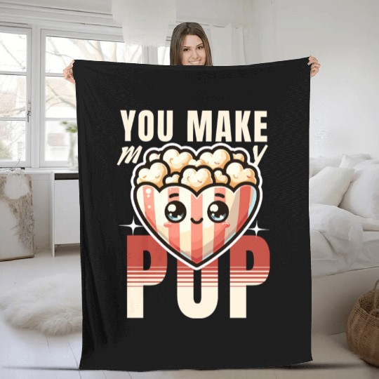 You Make My Heart Pop Cute Popcorn Valentine's Day Fleece Blankets