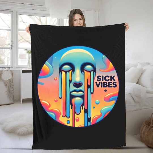 Psychedelic Melting Face with Vibrant Neon Fleece Blankets