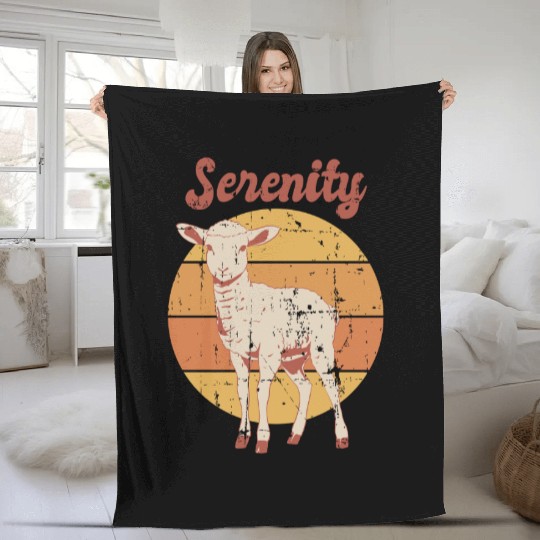 Serenity Vintage Retro Lamb Sunset Fleece Blankets