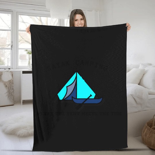 Kayak Camping blue Fleece Blankets
