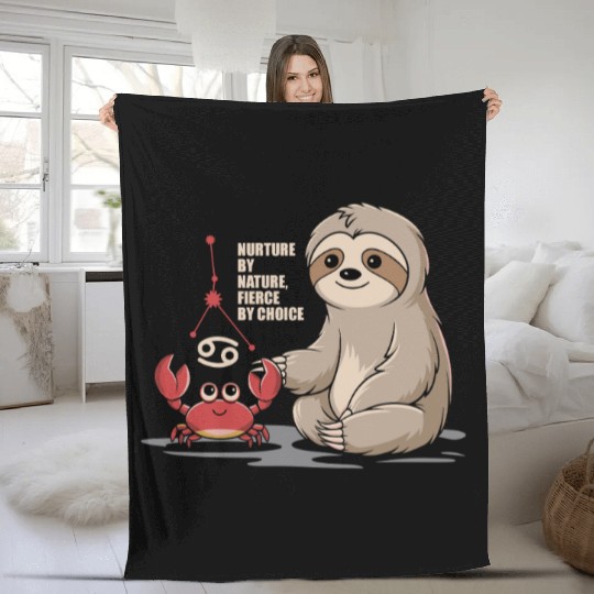 Cancer Zodiac Sloth: Nurture by Nature, Fierce by Fleece Blankets