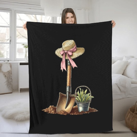 Coquette Bow Gardening Gardener Shovel Mothers Day Fleece Blankets