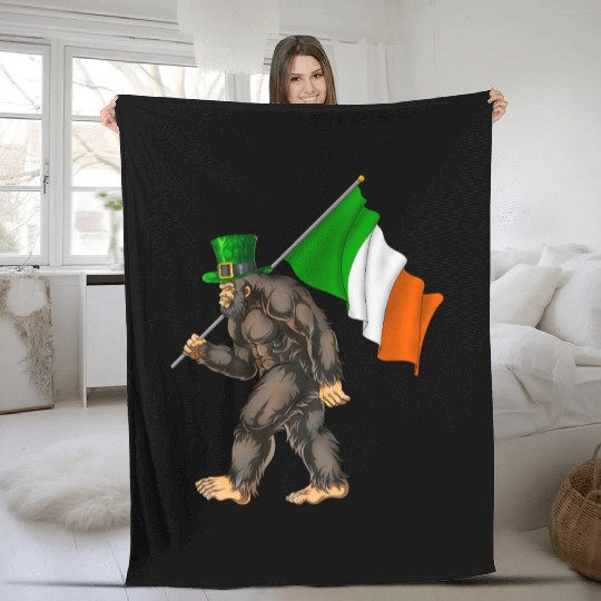 St. Patrick's Day Bigfoot Ireland Flag Fleece Blankets