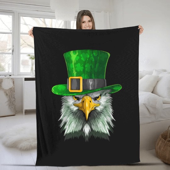 Lucky Bald Eagle St. Patrick’s Day – Irish Pride Fleece Blankets
