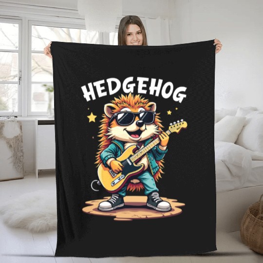 Hedgehog Musician Rock N Roll Guitar Player Fleece Blankets