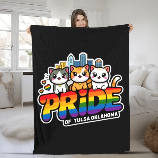Pride of Tulsa City Oklahoma USA Rainbow Flag Fleece Blankets