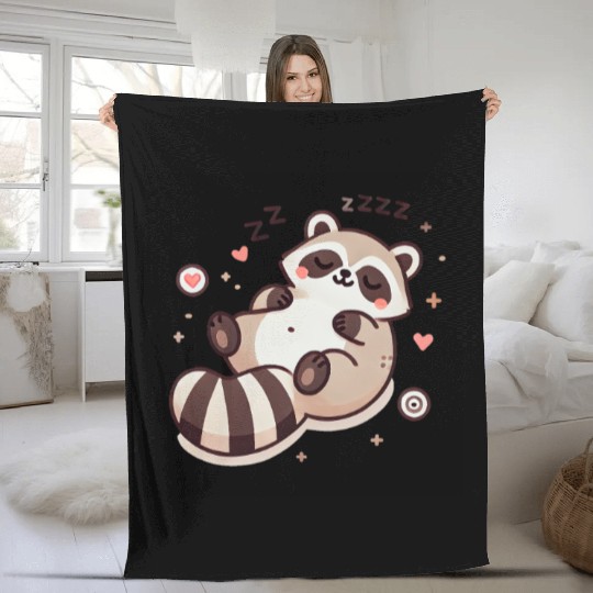 Cute Sleeping Baby Raccoon Fleece Blankets