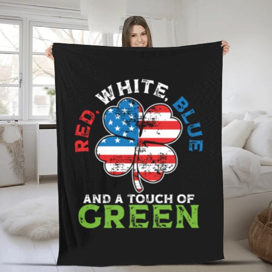 Red White Blue and a Touch of Green Irish USA Fleece Blankets
