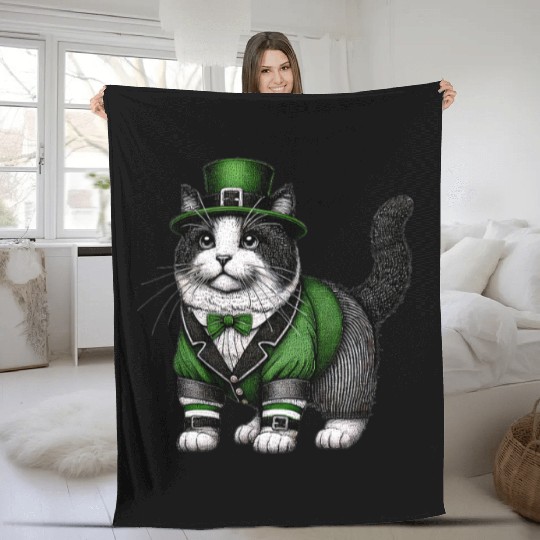 Lucky Cat in Green - St. Patrick’s Day Fleece Blankets