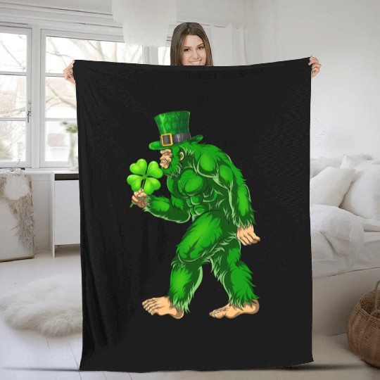 Vintage St Patricks Day Bigfoot Sasquatch Irish Fleece Blankets