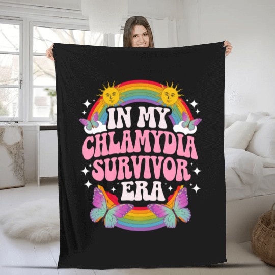 Retro Chlamydia Survivor Groovy Rainbow Aesthetic Fleece Blankets