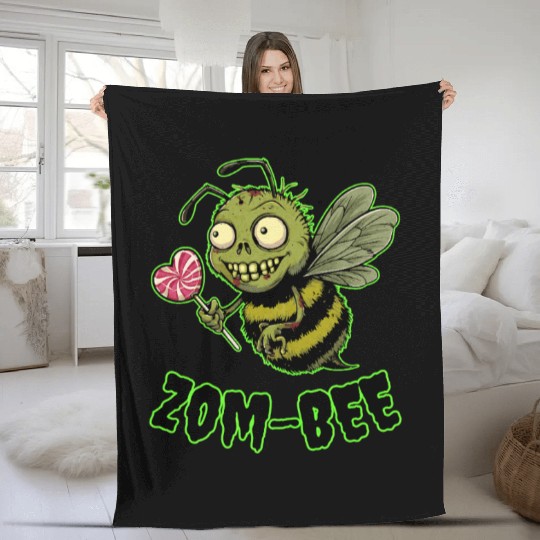 Zom-BEE Funny Punny Zombie Bee Fleece Blankets