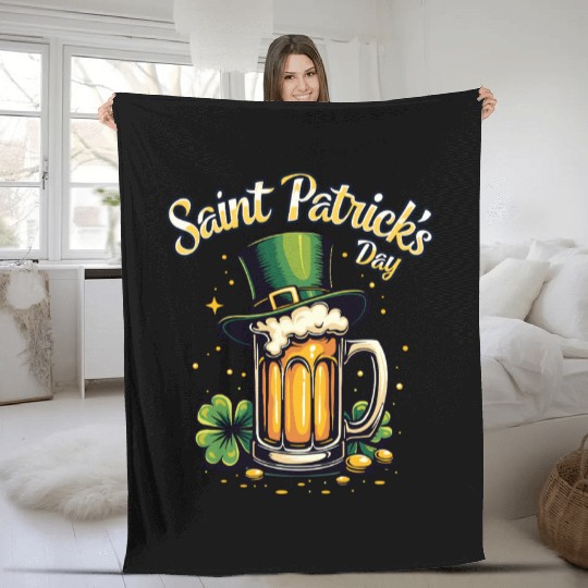 St Patrick`s Day Beer Fleece Blankets