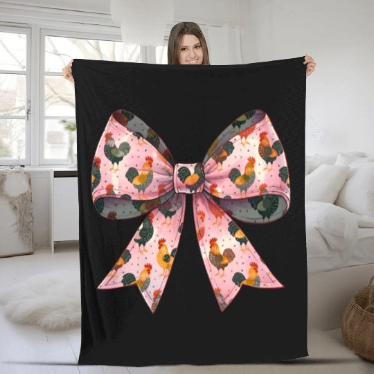 Coquette Bow Chicken Pattern Farm Farmer Fleece Blankets