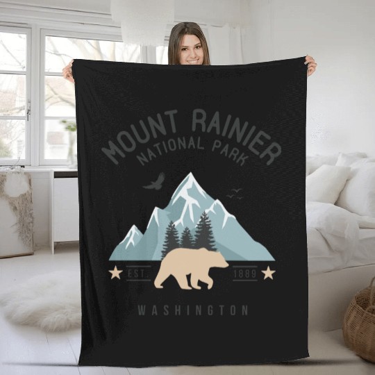 Mount Rainier National Park Est. 1889 Washington Fleece Blankets