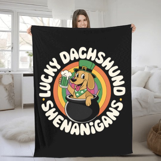 Lucky Dachshund Shenanigans | St. Patrick’s Day Fleece Blankets