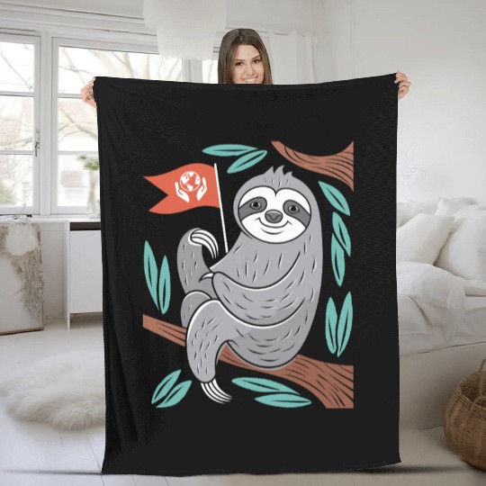 Environmentalist Sloth Embracing Earth Stewardship Fleece Blankets