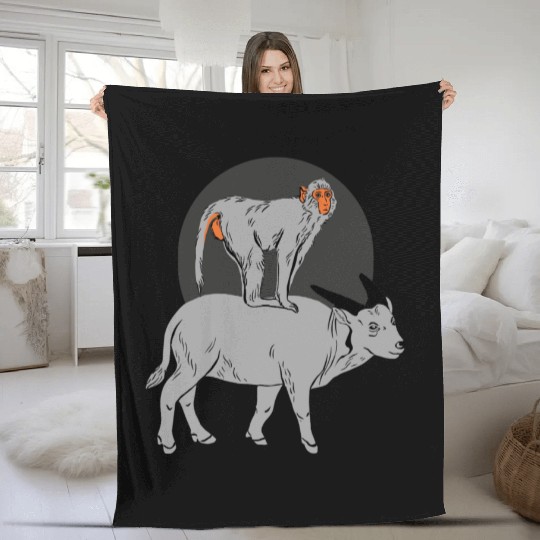 Monkey On the Cow Fleece Blankets