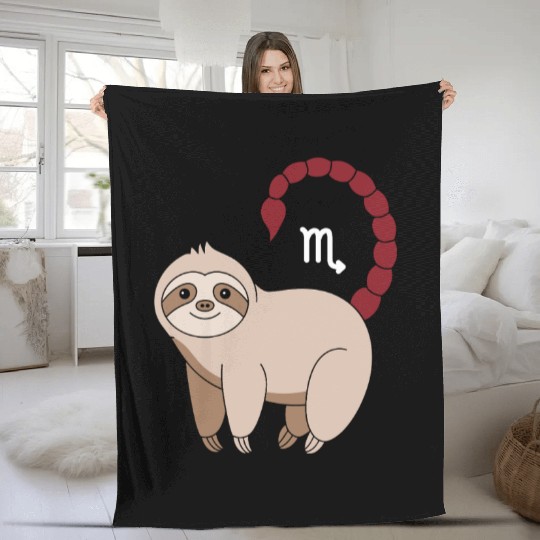 Scorpio Zodiac Sloth with Scorpio Sign Tail Fleece Blankets