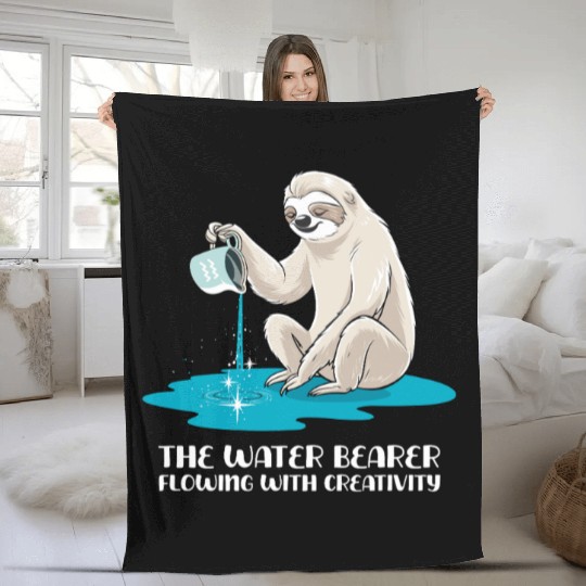 Aquarius Zodiac Sloth: The Water Bearer Flowing Fleece Blankets