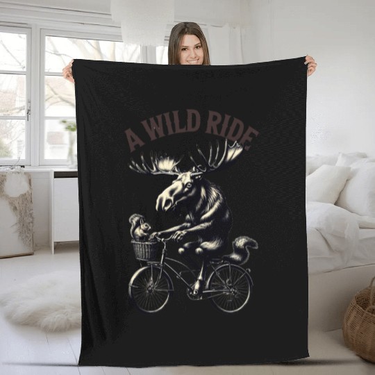Moose wild ride Fleece Blankets