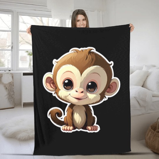 Monkey Chibi-Style Sticker Fleece Blankets
