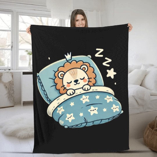 Lion Sleeping In Bed At Night Time Fleece Blankets