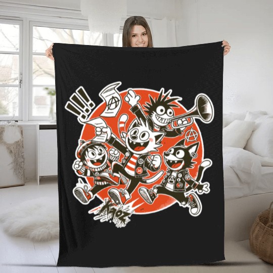 Parody Cartoon Anarchist Punk Kids Band Fleece Blankets
