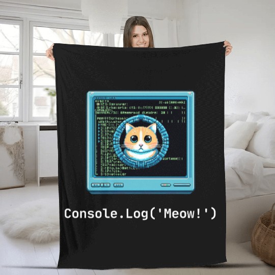 Console.Log('Meow!') Cat Coding Fleece Blankets