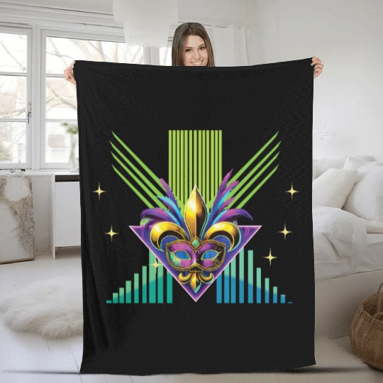 Mardi Gras Retro Synthwave Mask Design Fleece Blankets