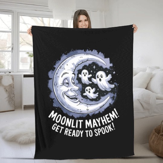 Moonlit Mayhem Ghostly Spook Under the Mondlight Fleece Blankets
