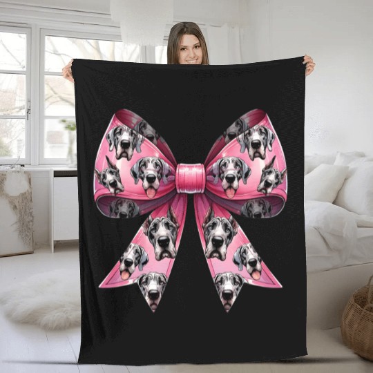 Coquette Bow Great Dane Dog Mom Pattern Pink Fleece Blankets