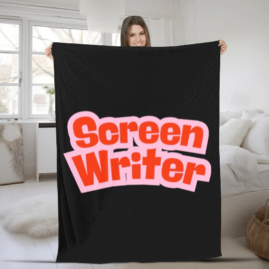 Screen Writer Red Text with Pink Border Fleece Blankets