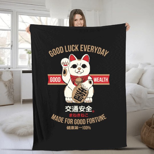 Maneki-neko (Lucky Cat) Fleece Blankets