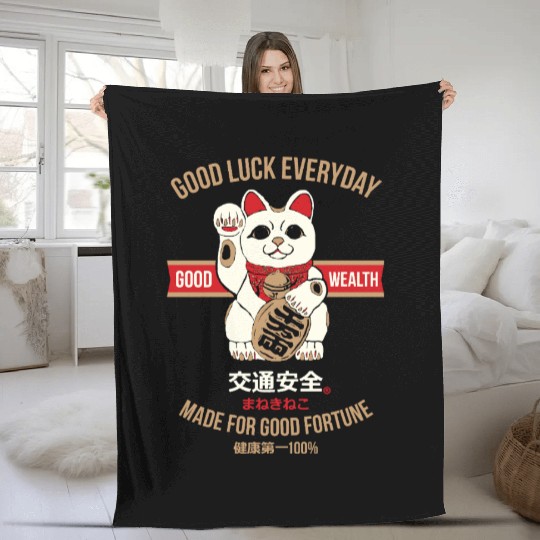 Maneki-neko (Lucky Cat) Fleece Blankets